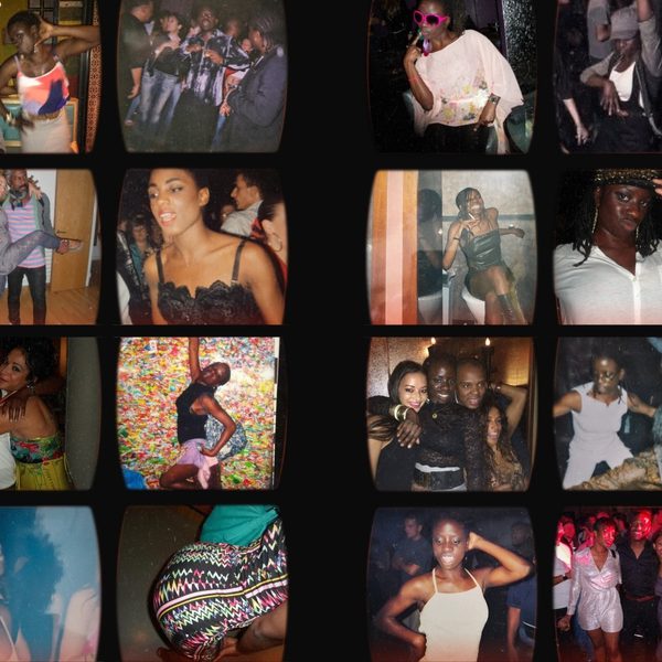 A collage of singular images on a back background, of young black artists and musicians dancing.